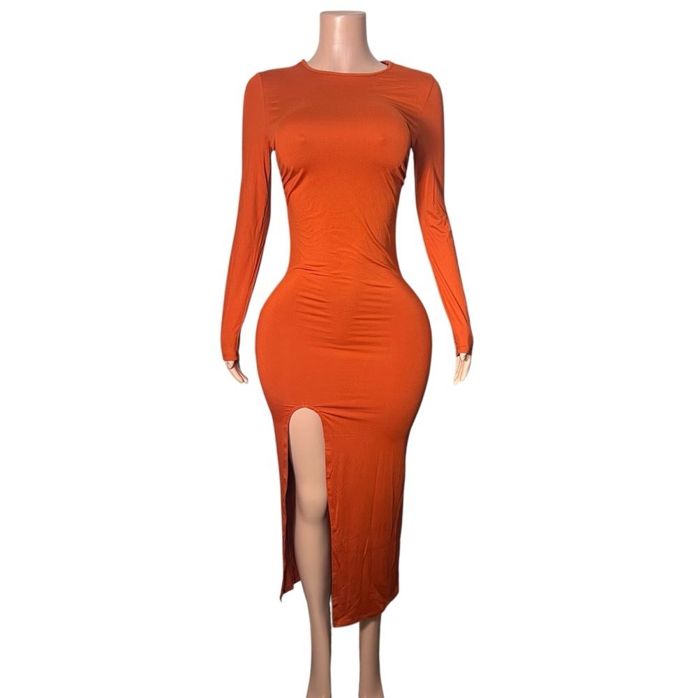 Elegant Orange Long Sleeve Dress